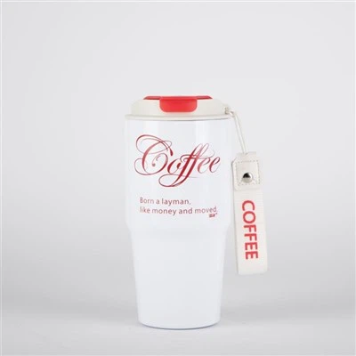 Ruostumattomasta teräksestä valmistettu kahvikuppi, jossa on keraaminen sisäpuoli Kahvimuki kahvalla